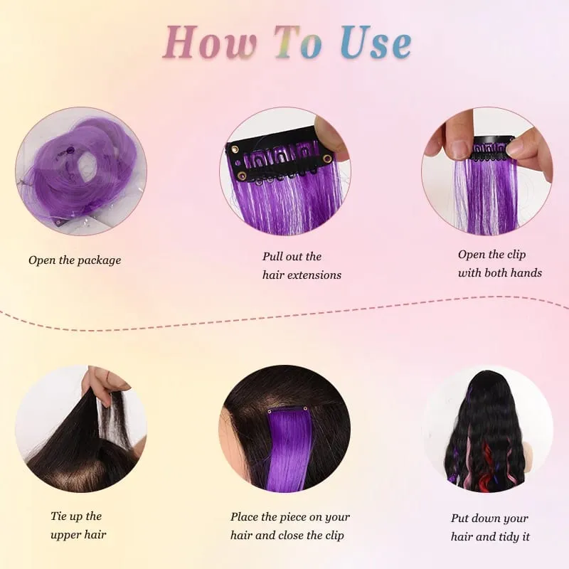 2 PCS Colorful Hair Extensions Curly Synthetic Hair Patches Rainbow Neon Party Highlights Suitable for Girls