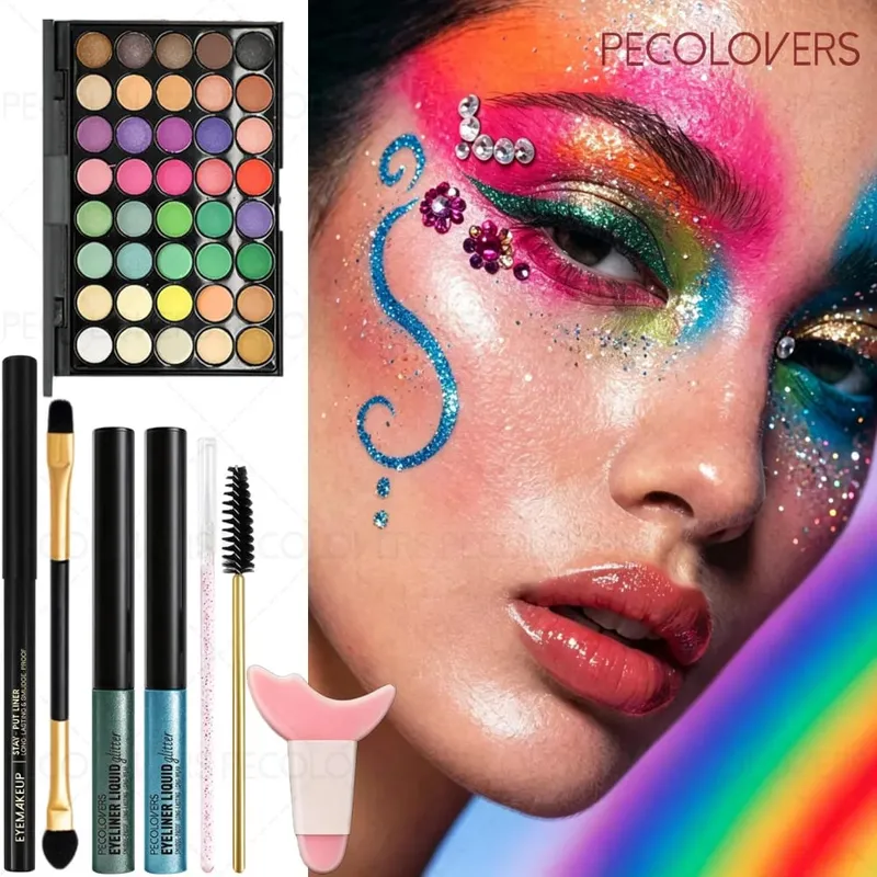 8PCS/SET Eyeshadow Palette Sparkle Liquid Eyeliner Black Eyeliner Eye Brushes Halloween/Christmas/Parties Makeup Set Beauty — image 6