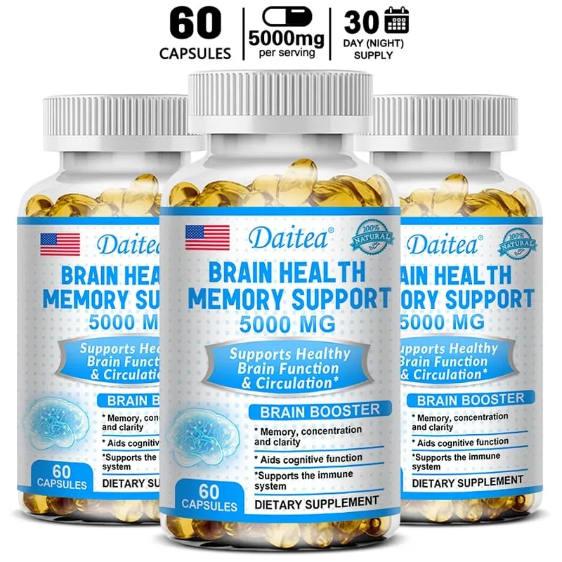 สุขภาพสมอง Nootropic Capsules 5000 มก. เพิ่มโฟกัสหน่วยความจำ & ความชัดเจน ฟังก์ชั่นความรู้ความเข้าใจและการไหลเวียนโลหิต ประสิทธิภาพทางจิต