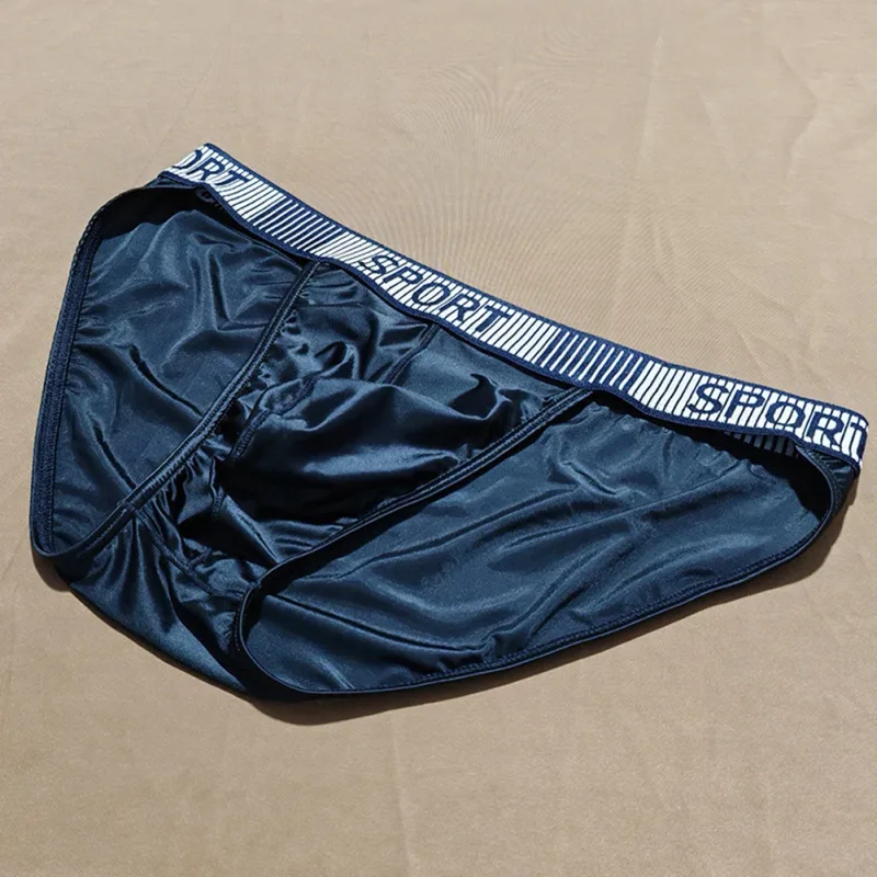 Men High Fork Briefs Mid Waist Elastic Breathable U Convex Underpants Ice Silk Men's Underwear Close Fitting Silky Shorts — image 4
