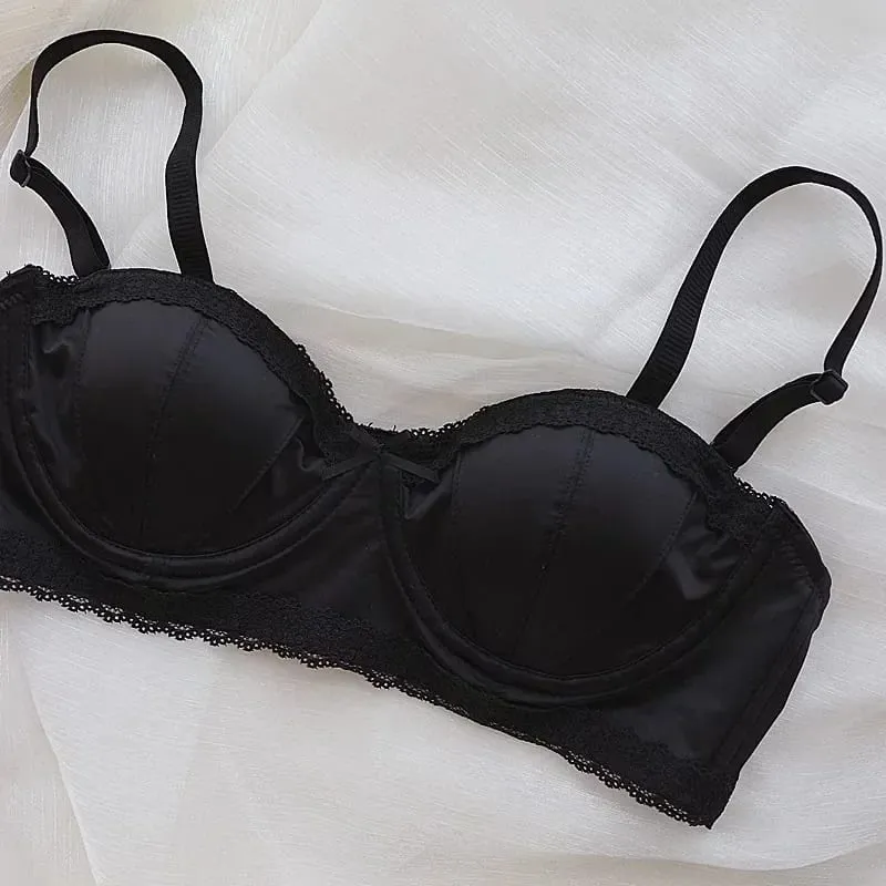 Exquisite Light Luxury Sexy Satin Underwear Thin Women's Summer Soft Steel Ring Half Cup Bra Set Bras for Women