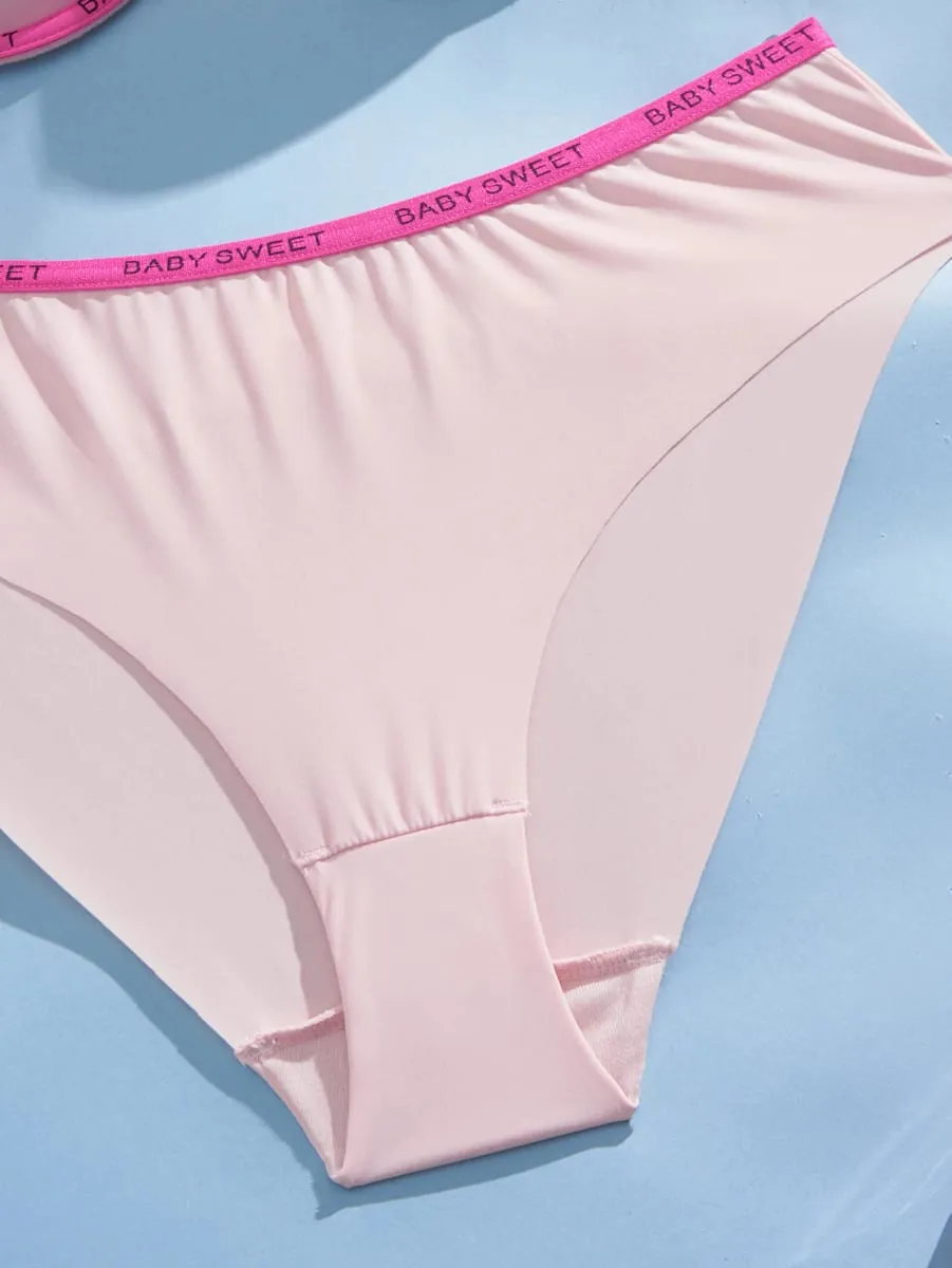 Ensemble de sous-vêtements pour femmes, couleur unie, sans couture, garniture en lettres, soutien-gorge Push Up, soutien-gorge confortable à armatures, ensemble de Lingerie décontracté pour tous les jours — image 6