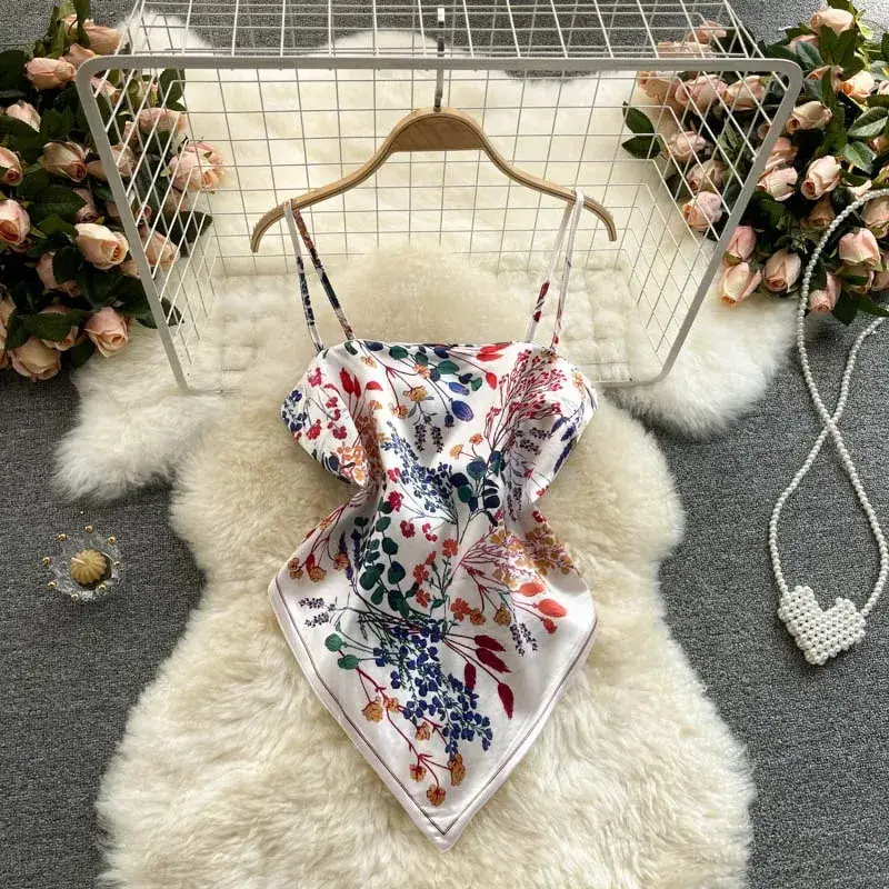 Women Sexy Backless asymmetrical lace-up Camis Print Tank Top Chic One-piece Corset Bustier Summer Beach vacation Crop Top — image 4