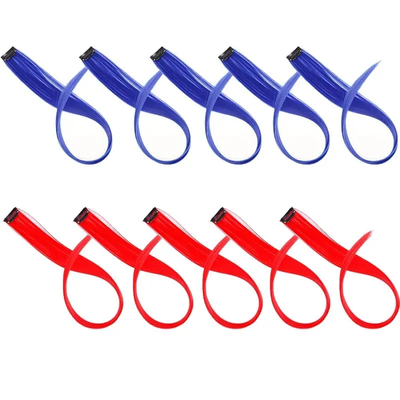10PCS/Pack Synthetic Colored Party Highlights Clip in Hair Extensions for Girls Omber Colors Long Straight Hairpieces
