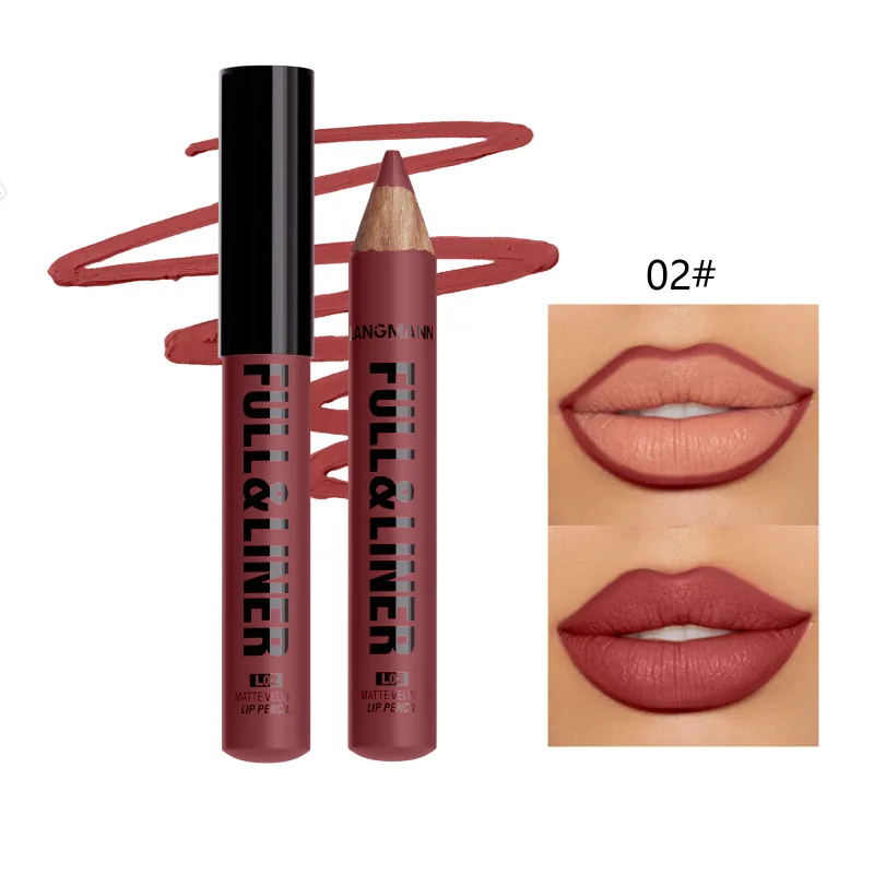 Matter Lipliner-Lippenstift, Holzstift, schneidbar, Lipliner hält lange, klebt nicht an der Tasse, verblasst nicht — image 8
