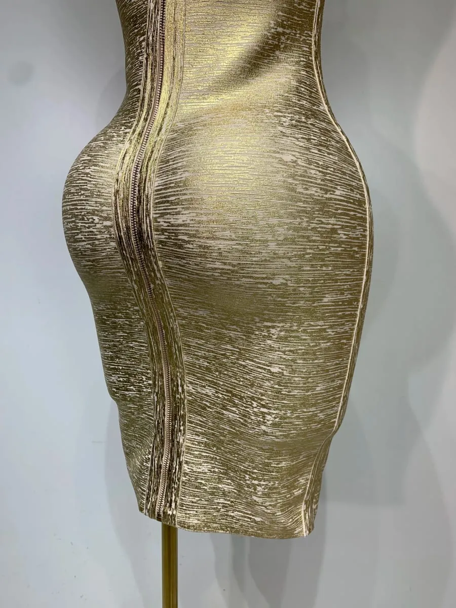 Hoge kwaliteit celebrity elegante gouden bodycon bandage jurk vrouwen sexy nachtclub avondfeest luxe verjaardag jurk vestidos — image 6