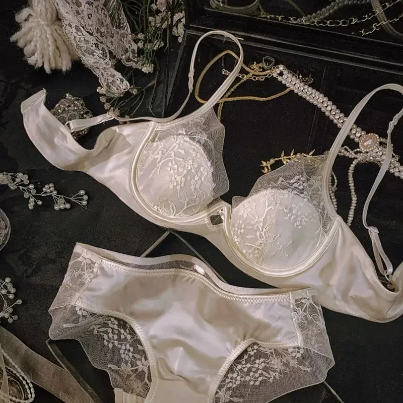 Set di lingerie in pizzo e raso in stile francese con spalline regolabili e reggiseno con imbottitura sottile e morbida biancheria intima per ragazze musulmane — image 3