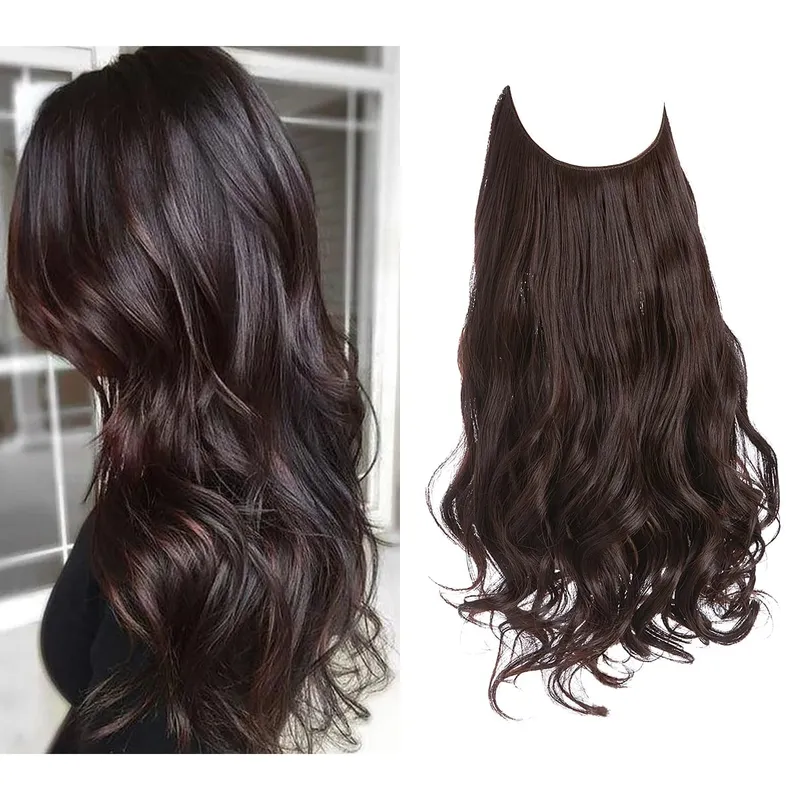 Synthetic Hair Extensions No Clips Fake Ombre Pink Blonde Brown Black Natural Wavy False Hair Piece For Woman — image 28