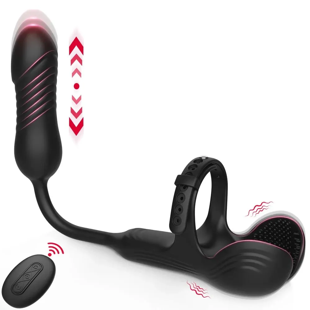 Mainan Seks Stimulator Noda Testis Cincin Ayam Remote Control Pemijat Prostat Pria Penggetar Steker Anal Pendorong untuk Pria Pasangan — image 1