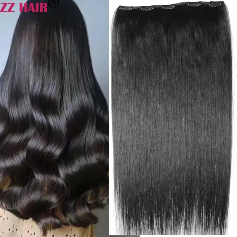 100% Brazilian Human Remy Hair Extensions 16"-26" 5 Clips 1pcs Set No-lace 100g-200g Clips In One Piece Natural Straight