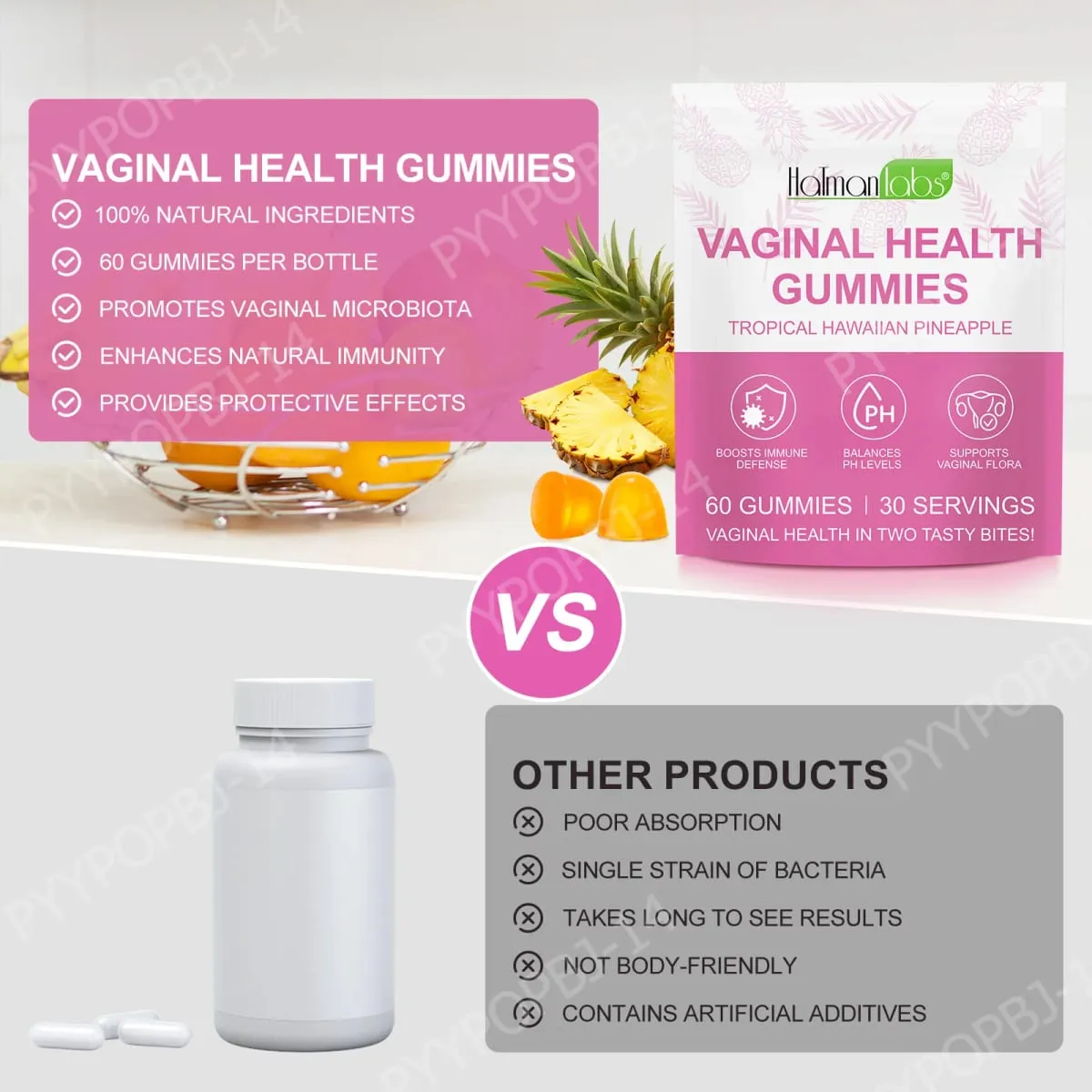 HolmanLabs Vaginal Health Gummies avec vitamine C et probiotiques soutiennent la flore vaginale aide à équilibrer les niveaux de pH 60 Gummies — image 5