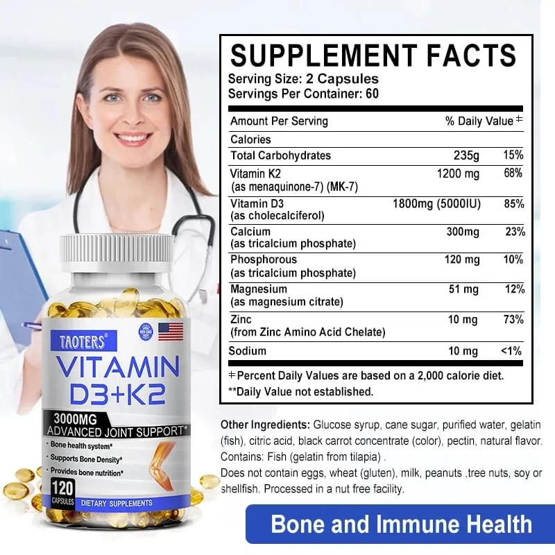 Vitamin D3 & K2 | Bone & Cardiovascular Health Support Immune System Support 120 Capsules — image 4