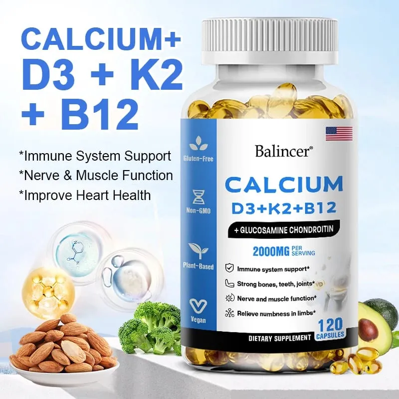 Calcium Supplement with Vitamins D3+K2+B12 Supports Nerve and Muscle Function Heart Health and Immunity — image 2