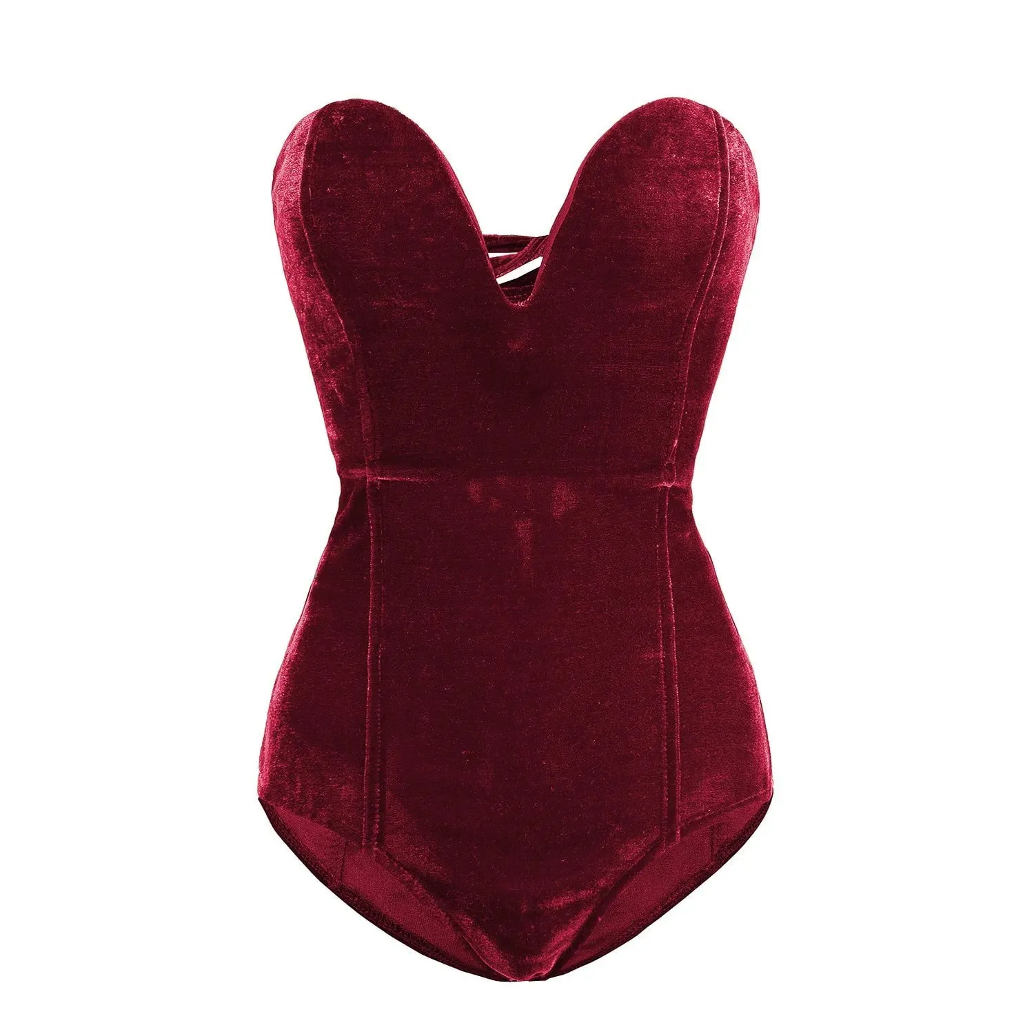 CM.YAYA Vintage Women Velvet Strapless Sleeveless Bodycon Bodysuits 2025 Spring Basic Sexy Party Evening Club Tops One Piece — image 8