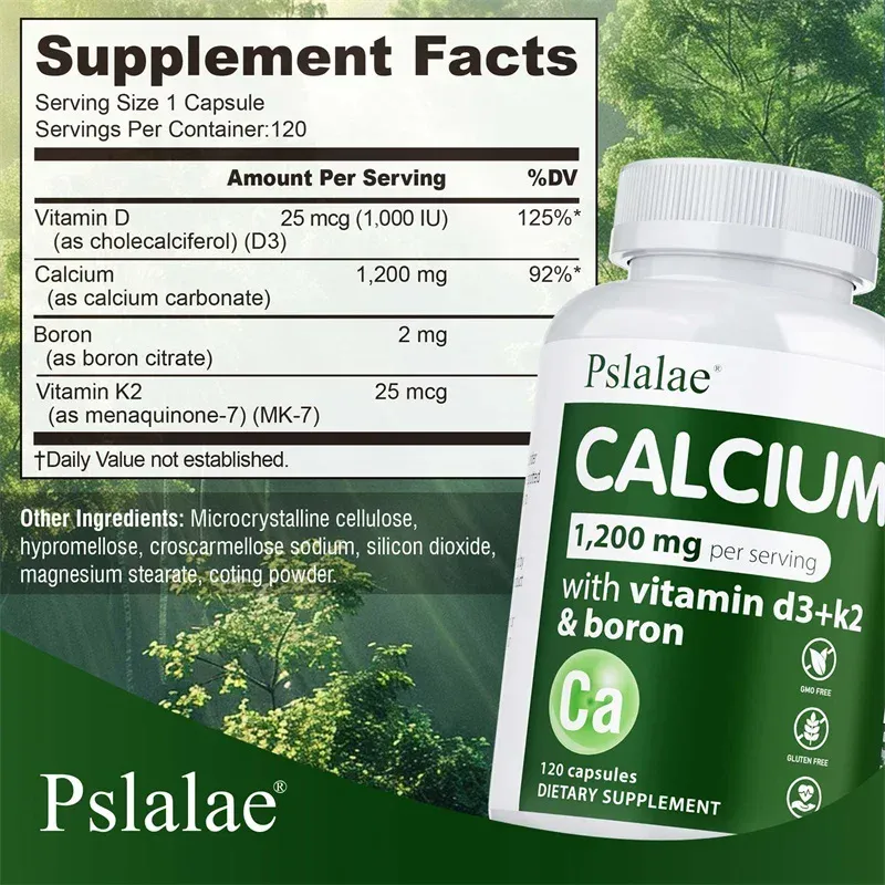 Cálcio 1 200 mg com vitamina D3 para mulheres e homens - apoia a saúde óssea e imunológica, mantém a função articular, não OGM, sem glúten — image 2