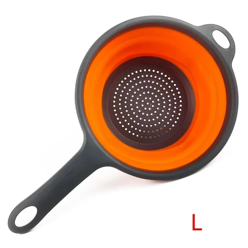 Silicone Collapsible Colander with Handle Kitchen Folding Strainer Colander for Draining Pasta Vegetable Fruit JT111