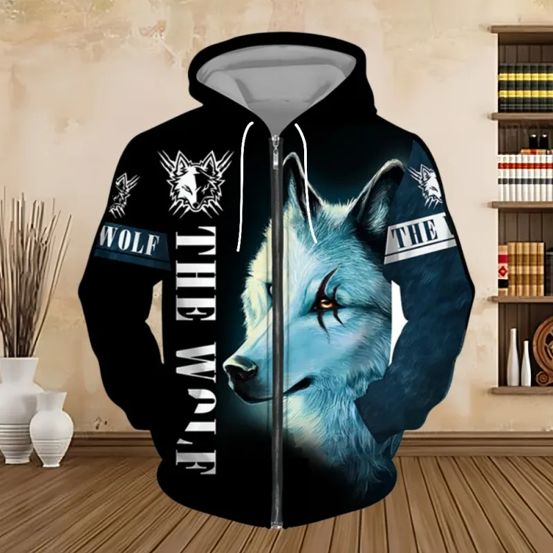 Sweatshirt Hoodie Lelaki Musim Bunga dan Musim Luruh Cetakan Digital 3D Siri Harimau Zip up Hoodies Fesyen Baju Sweat Peribadi untuk Lelaki — image 9