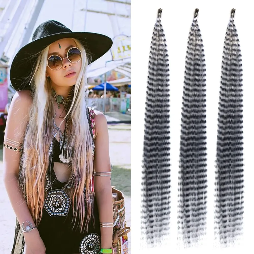 30roots สีสังเคราะห์ Feather Stripe hair Extension 16 นิ้ว I Tip Party คอสเพลย์สำหรับเทศกาลดนตรีฮาโลวีนคริสต์มาส — image 9