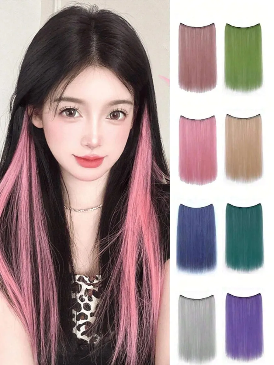 1pc Approx. 20 Inch Long Straight Synthetic Clip-In Hair Extensions Color-Dyed Natural Looking Braids Hair Piece For Women