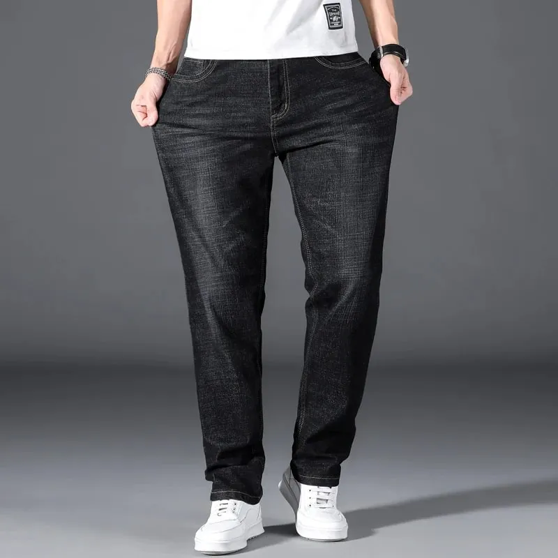 Plus Size 42 44 46 48 50 Classic Men's Jeans Loose Straight Black Blue Jeans Stretch Business Casual Trousers Male Brand Pants — image 3