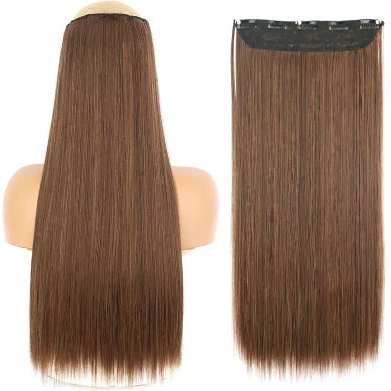 32inch Synthetic Hair Extensions One Piece 5 Clips Long Straight High Temperature Fiber Black Brown Hairpiece — image 14