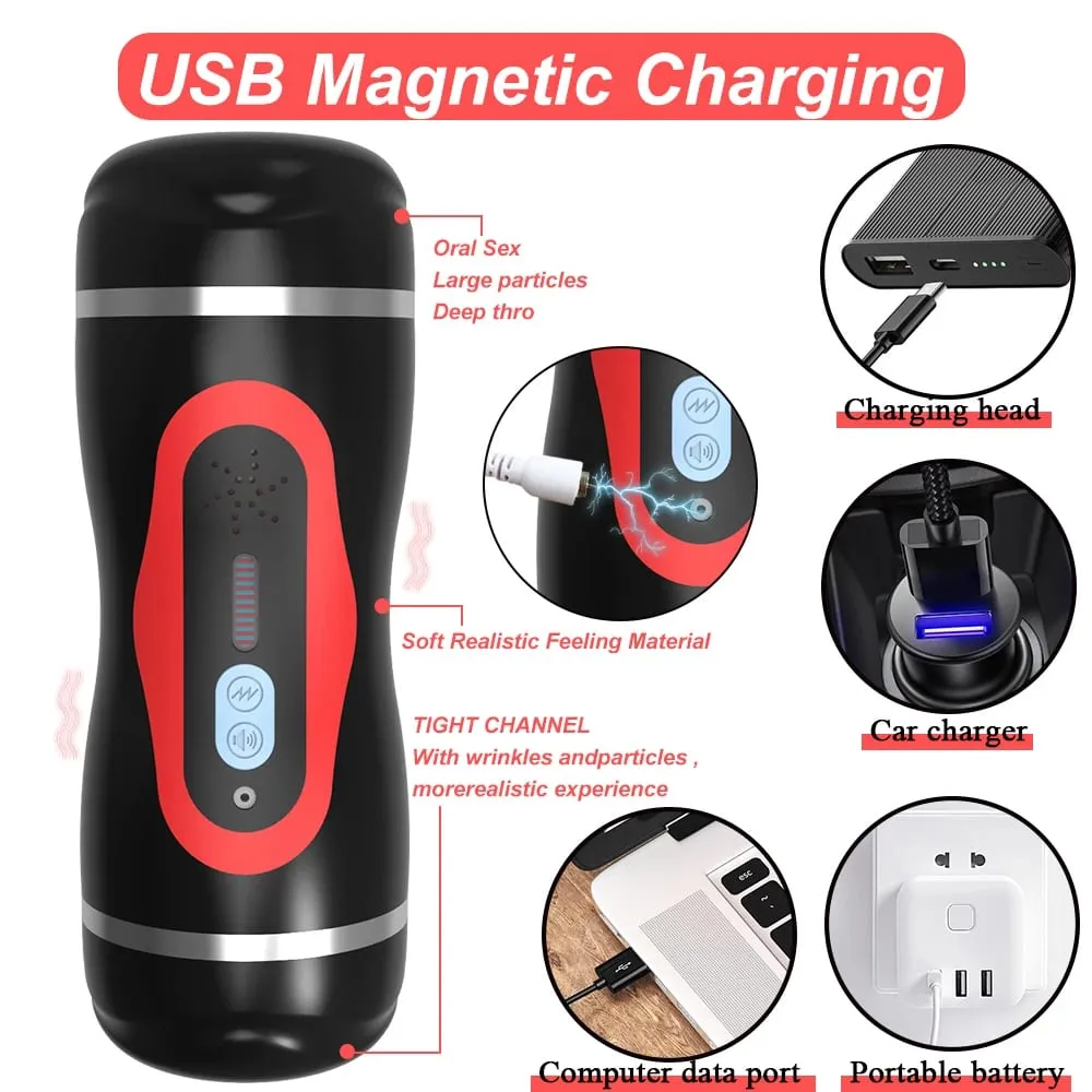 Male Masturbator Cup Vibrator 2 in 1 Realistic Pussy Mouth Double End Vagina Oral Pocket Cups Male Masturbation Sex Toy for Man