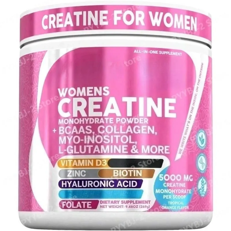Women's Creatine Monohydrate Powder 5000mg BCAA Multi-Collagen Biotin Vitamin D3 Tropical Orange Sports Nutrition 30 Servings