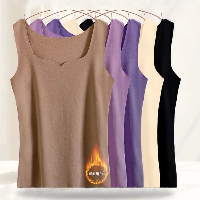3pcs Women Thermal Tops Girls Traceless Solid Color Vest Base Layer Warm Tank Top Autumn Winter Female Sexy Slim Camisole — image 2