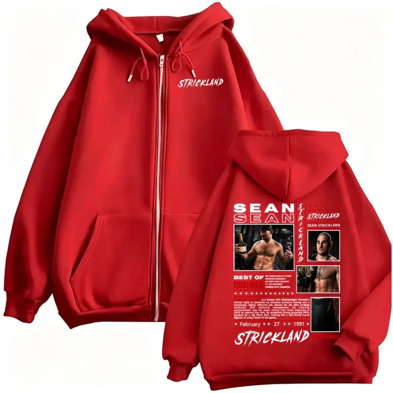Sean Strickland Retro 90s Style Zipper Hoodies Men's Violence Aesthetic Sweatshirt Jacket Coats Fleece Long Sleeve Zip Up Hoodie — image 9