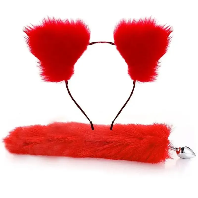 40cm Fox Tail anální kolík plyšové kočičí uši Čelenky Set anální kolík do ocasu Erotické Cosplay Sexuální hračky Ženy Anální masturbace