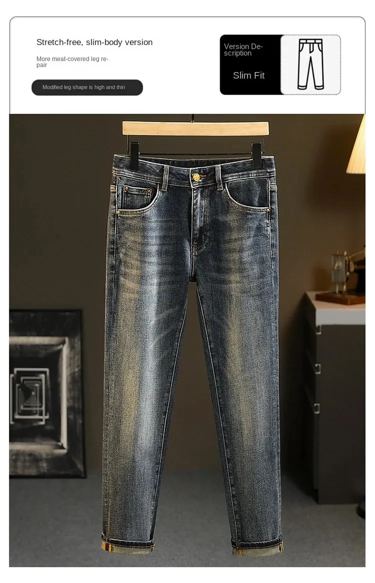 High-End Jeans Men's Versatile Washed Denim Clothing Fashion Casual Tappered Spring and Autumn Light Luxury Thick Trousers — image 9