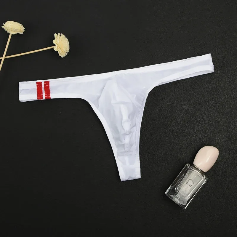 3Pcs/lot Sexy Underwear Men's T-Back Underpants Thongs G-String Ice Silk Breathable Male Bikini Panties U Convex Pouch Undies — image 9