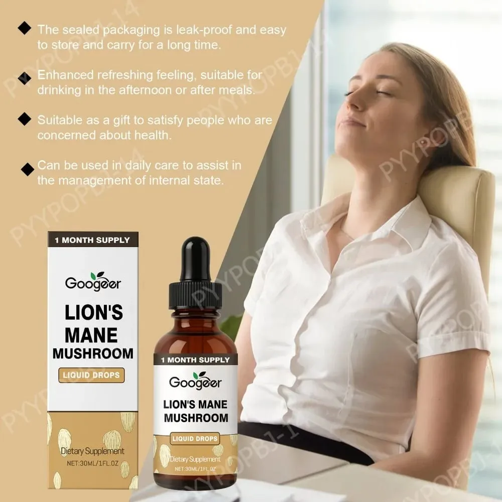 Googeer Lion's Mane Mushroom Liquid Drops الذاكرة ودعم التركيز للوضوح المعرفي والرشاقة العقلية خالية من الكحول 30 مل — image 4
