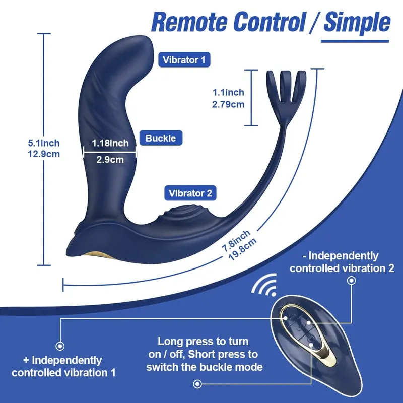 Anal Vibrator Bucking Prostate Massager With Penis Ring Remote Control Vibrating Butt Plug Cockring Anus Sex Toy For Men Couple