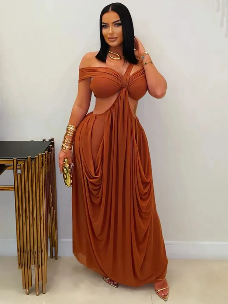 Beyprern Chic Women's Cut Out Layered Irregular Party Dresses Special Occasion Outfits Loose Ruched Night Out Vestidos Clubwear — image 2