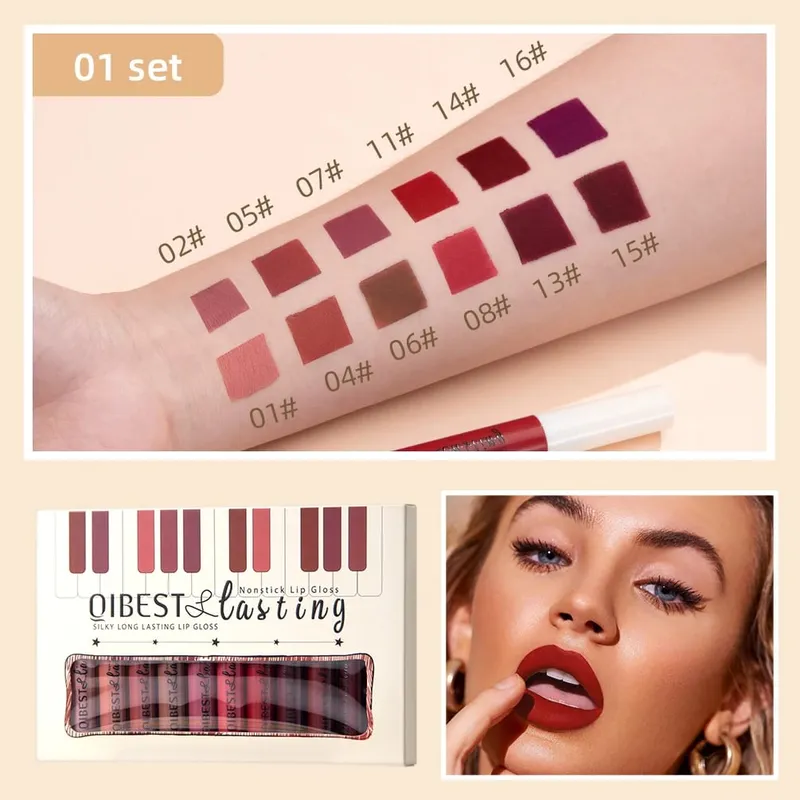 12 Colors Matte Lip Gloss Set Waterproof Lasting Liquid Lipstick Velvet Nude Red Lipgloss Tint Nourish Non Stick Lipstick