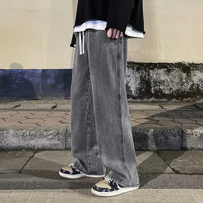 2026 Men's Jeans Korean Version Student Casual Pants High Street Straight Loose Wide Leg Jeans Black Grey Blue Baggy Jeans — image 14