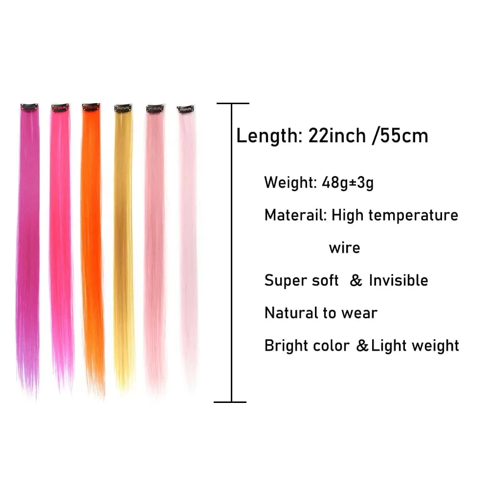 22Inches 6Pce/Set Y2K Style Multicolor Synthetic Straight Hair Gorgeous Pink Highlights Clip In Extensions For Party Cosplay — image 4