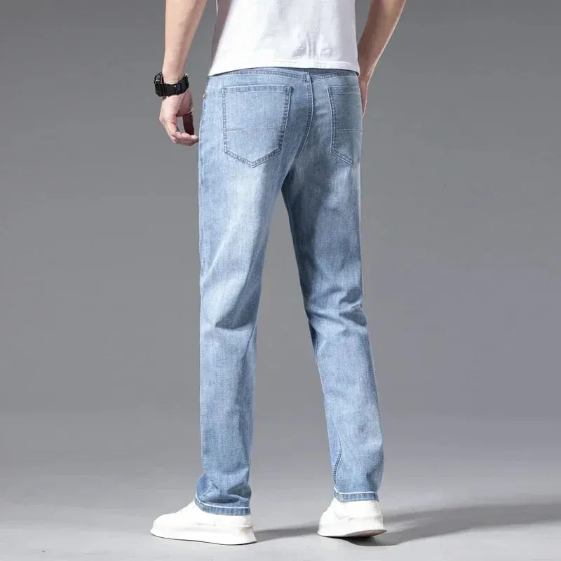 2024 Men's New Autumn Straight Casual Jeans Light Blue Classic Breathable Comfortable No Ironing Stretch Denim Trousers Male — image 5