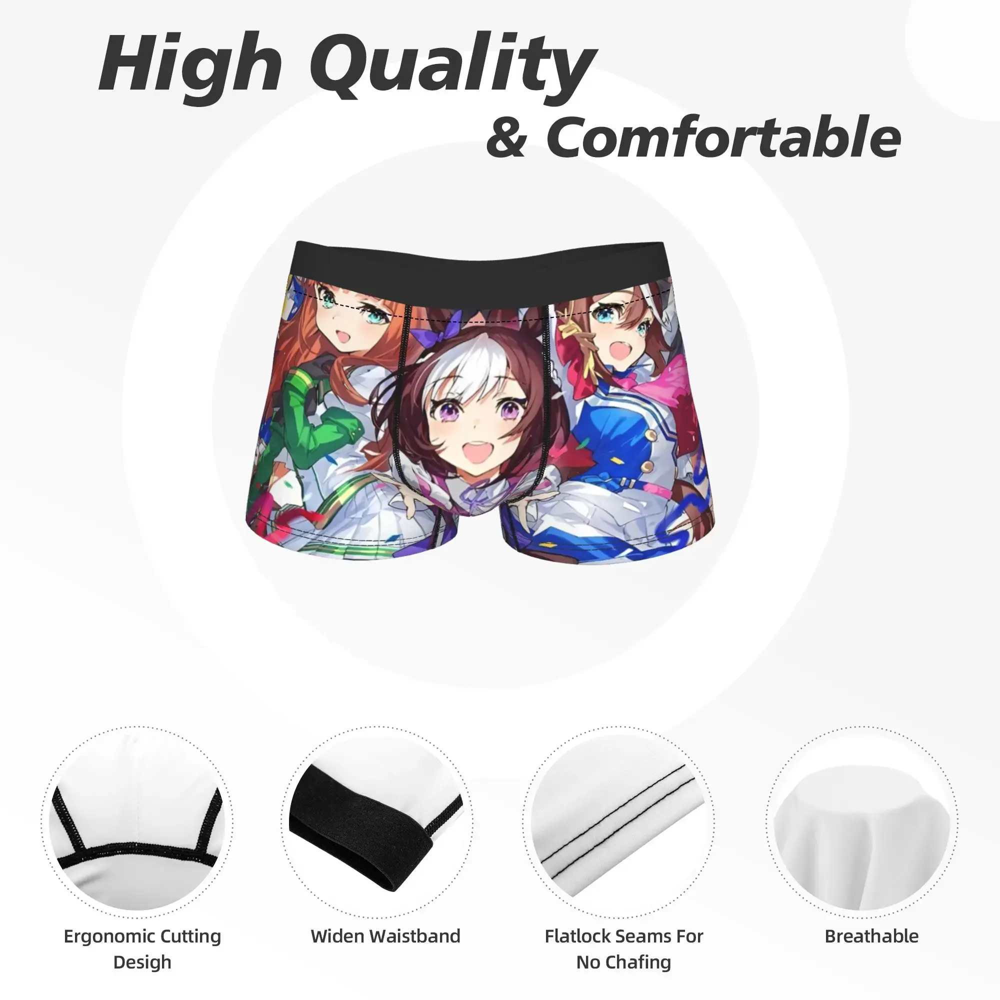 ผู้ชาย Uma musume Pretty Derby อะนิเมะชุดชั้นในอารมณ์ขันกางเกงนักมวยกางเกงขาสั้นกางเกงชาย Breathable Underpants Plus ขนาด