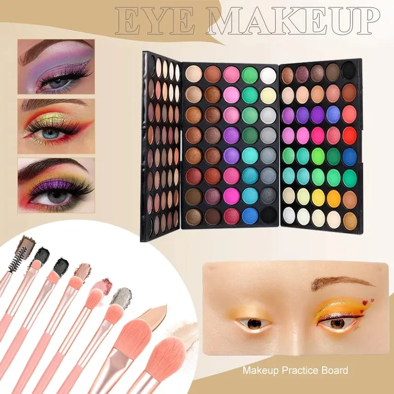 4pcs Makeup Sets 120‑Color Eyeshadow Palette With 8pcs Brushes & 2pcs Makeup Practice Face Boards For Beginner Makeup Practice — image 2