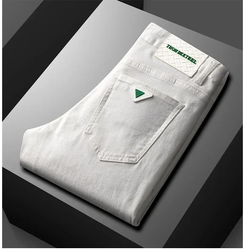 High-End White Jeans Men's 2024 Spring and Summer New Elastic Slim Fit Embroidery Trend Versatile Light Luxury Quality Pants — image 8