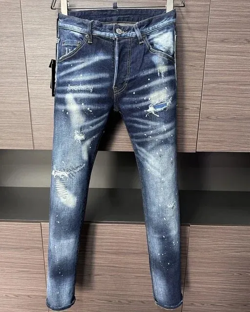D2 Jeans da uomo Pantaloni in denim Pantaloni a matita slim con foro Bottoni in metallo Classici per feste Nero alla moda DSQ2 JENAS — image 17