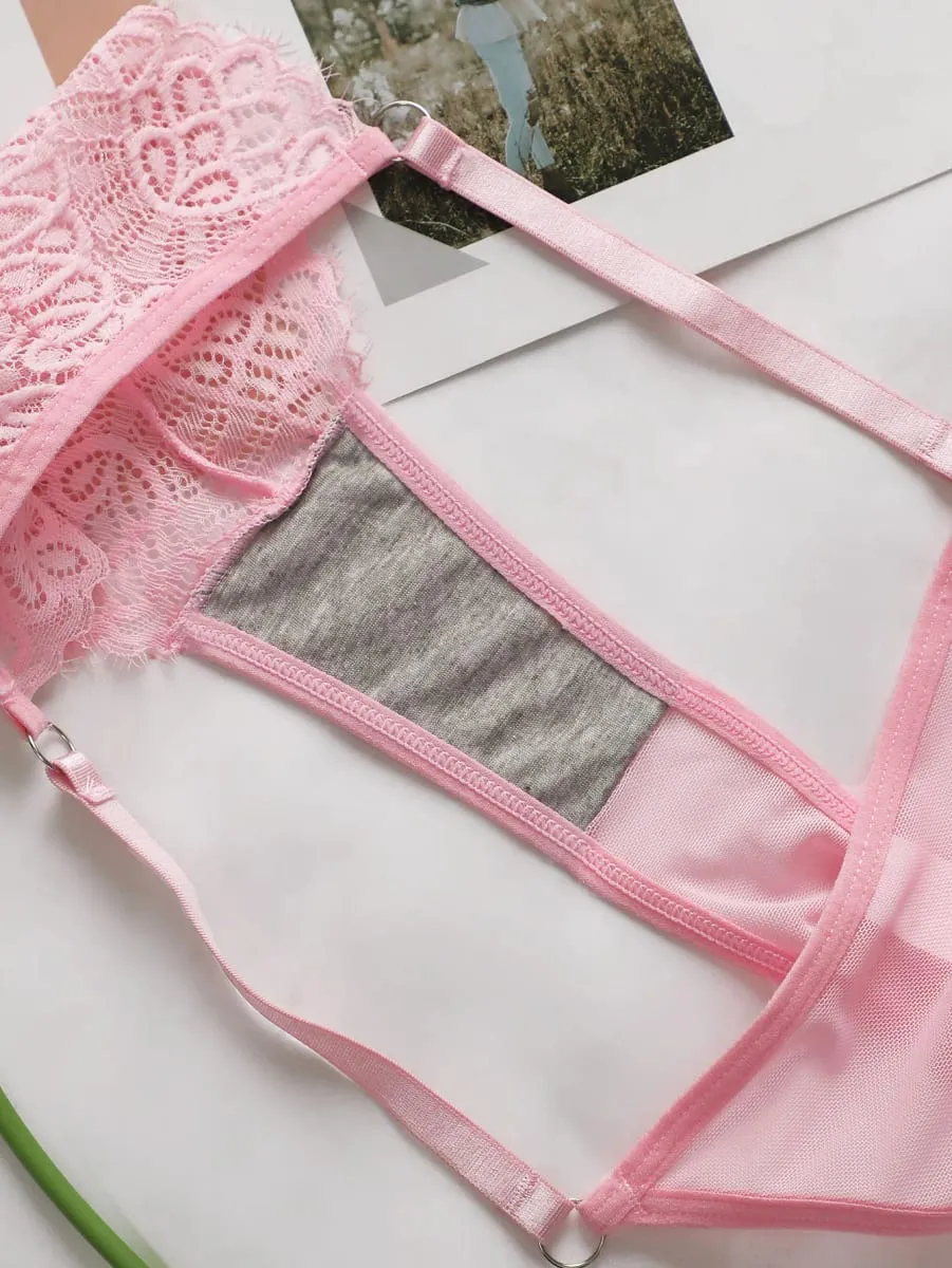 Damen-Set aus elegantem Spitzen-BH und Höschen mit Vorderausschnitt, unterstützender Büstenhalter, romantische Schlafunterwäsche 202305 — image 6