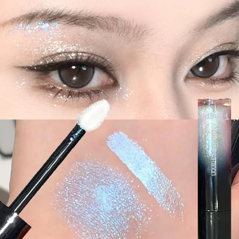Sombra líquida com glitter, holográfica, brilhante, gelo, azul, rosa, secagem rápida, aparência molhada, lágrimas, destaque, maquiagem para os olhos, pó não voador — image 2