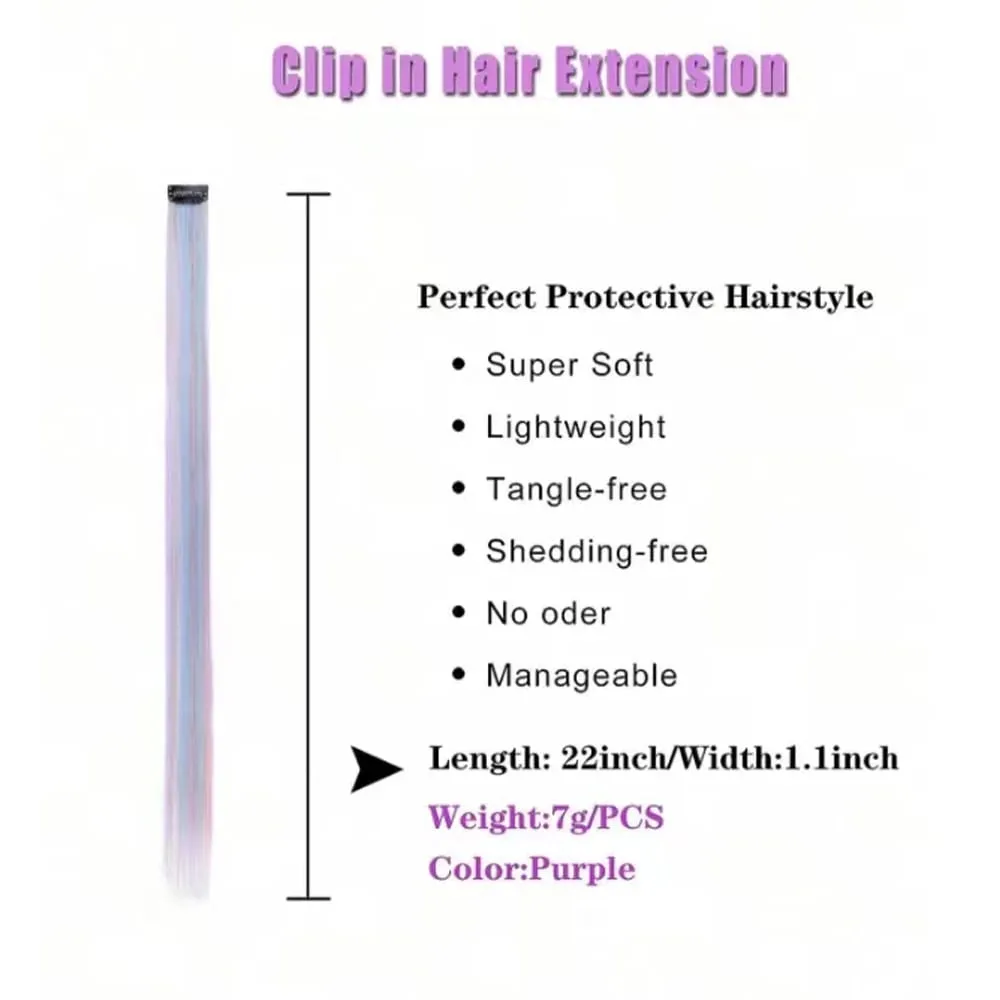 Clip in One Piece Hair Extension 6pcs/pack Unicorn Color Rainbow Pink Blue Purple Mixed Color Clip in Synthetic Hair Accessories — image 3