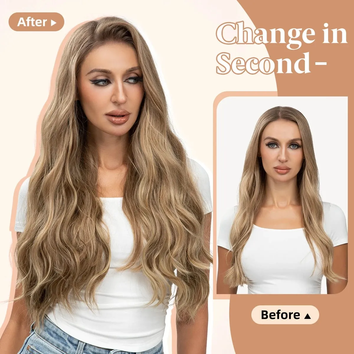 Synthetic Wave Invisible Clip in Hair Extensions Fish Line Ombre One Piece Natural Hairpiece Fake Blonde Hair Piece — image 4