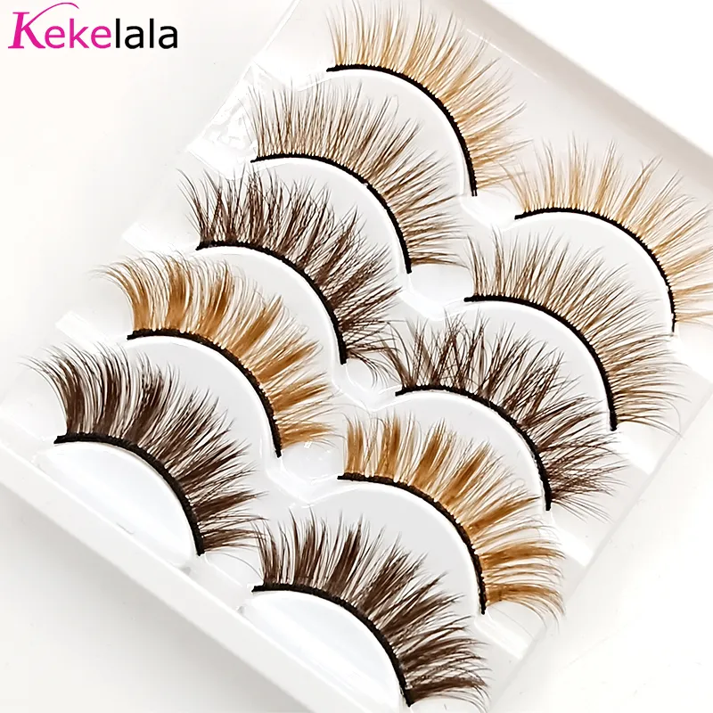 5Pairs Mix Brown Eyelashes Coffee Color Fake Lashes Blonde False Colored Eye Lash Extension Long Natural Faux Mink Cils — image 7