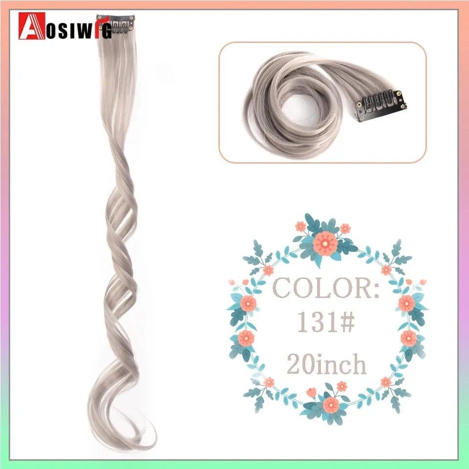 22" Synthetic Long Straight Rainbow Highlight Colored Hair Extensions Clip In One Piece Ombre Pink Purple Green Yellow For Wome — image 20