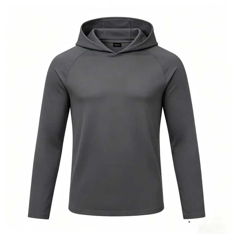 Sweats à capuche à manches longues pour hommes Chemises de protection solaire T-shirt solide à séchage rapide pour hommes Bodybuilding Fitness Muscle Sportwear Vêtements de sport